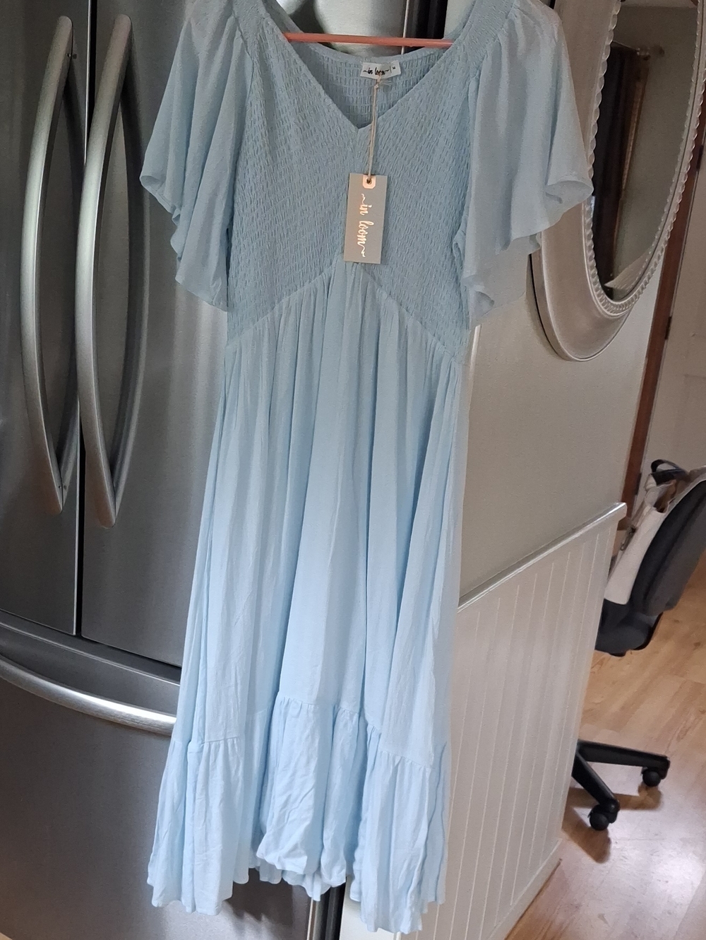 In Loom Light Blue Flutter Sleeve Maxi Dress